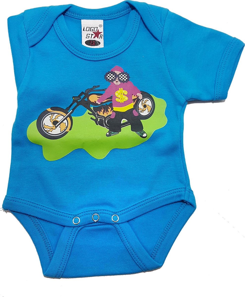 LOGO STAR - Rompertje - Blauw - Maat 56 - afbeelding motorrijder - Korte mouw