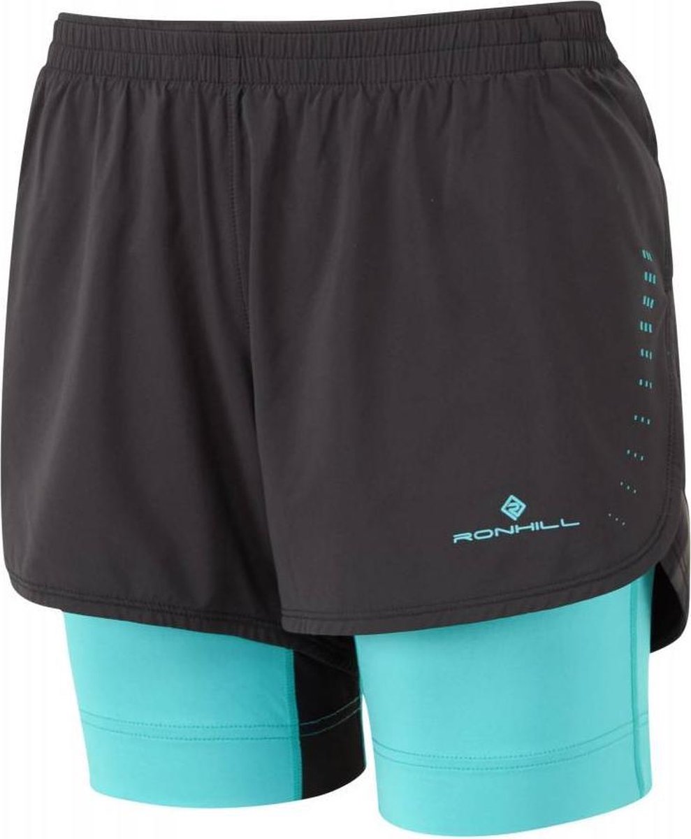 Ron Hill Marathon Twin Short Hardloopshort Dames Zwart/BlauwSize : S