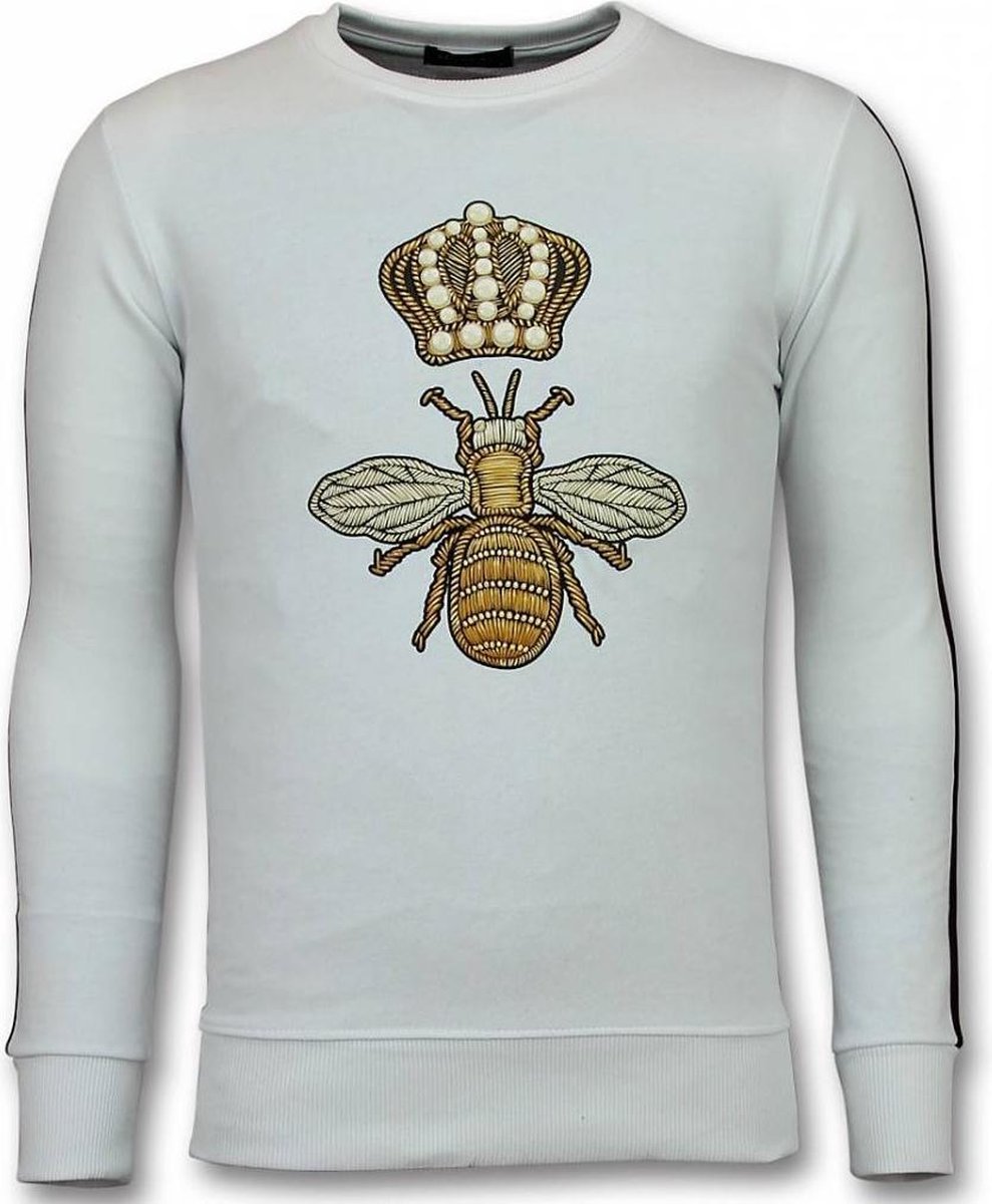 TONY BACKER Flock Print Trui - Royal Bee Sweater Heren - Wit - Maten: XXL