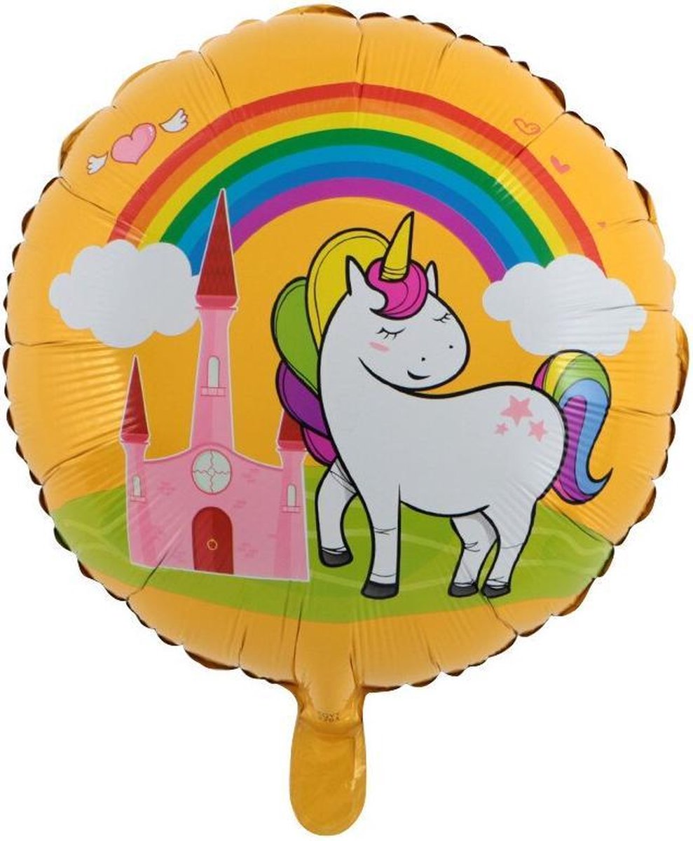 Folieballon Eenhoorn regenboog kasteel Oranje 45 x 45 cm