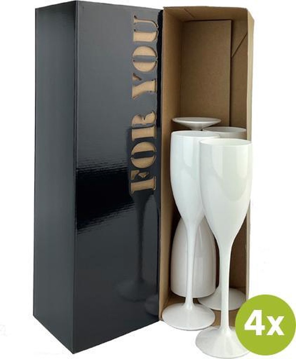 4x Champagneglas Reims wit 15cl cadeauset | Onbreekbare kunststof / plastic drinkglazen