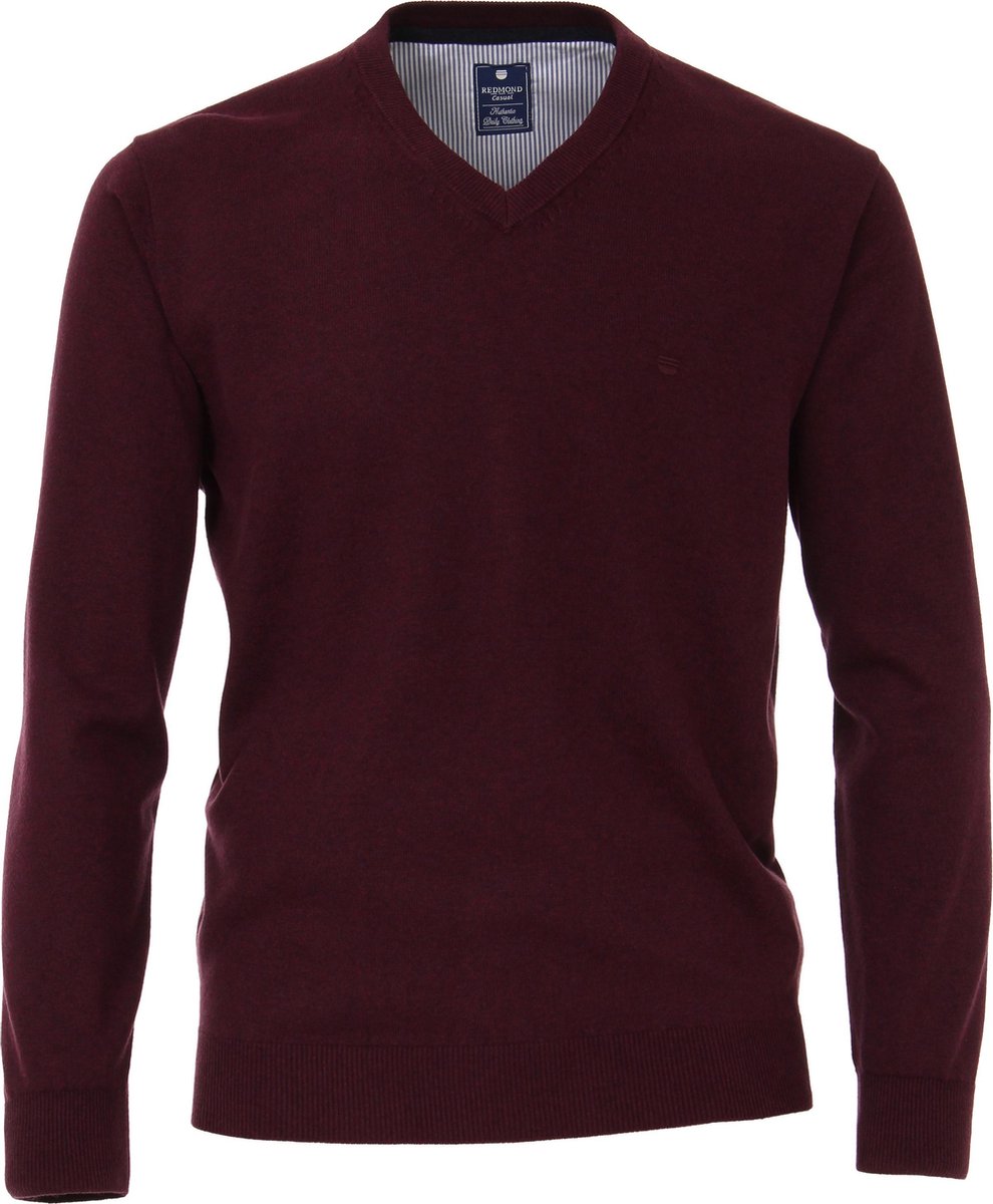 Redmond heren trui katoen - V-hals - bordeaux rood -  Maat XXXL