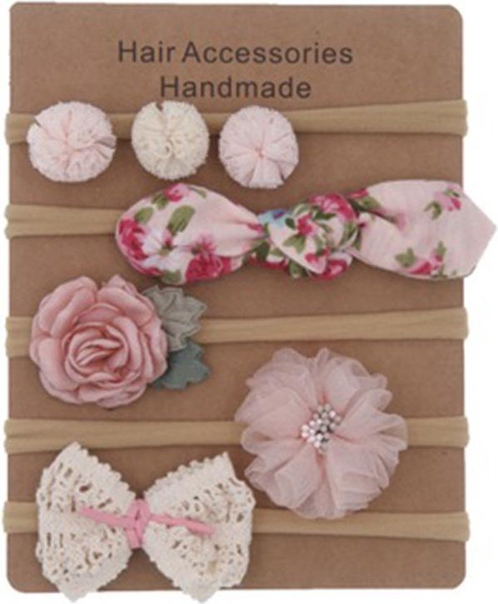 5 stuks Baby & peuter haarbandjes bloemen strikje - groot elastiek hoofdband