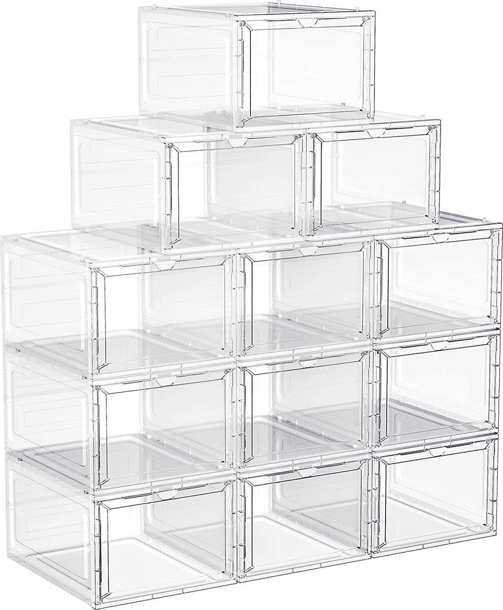 Nancy's Set Van 12 Schoenendozen - Schoenenopberger - Schoenen Organizer - Kunststof - Transparant - Stapelbaar - 27 x 34.5 x 19 cm - Schoenen Tot Maat 45