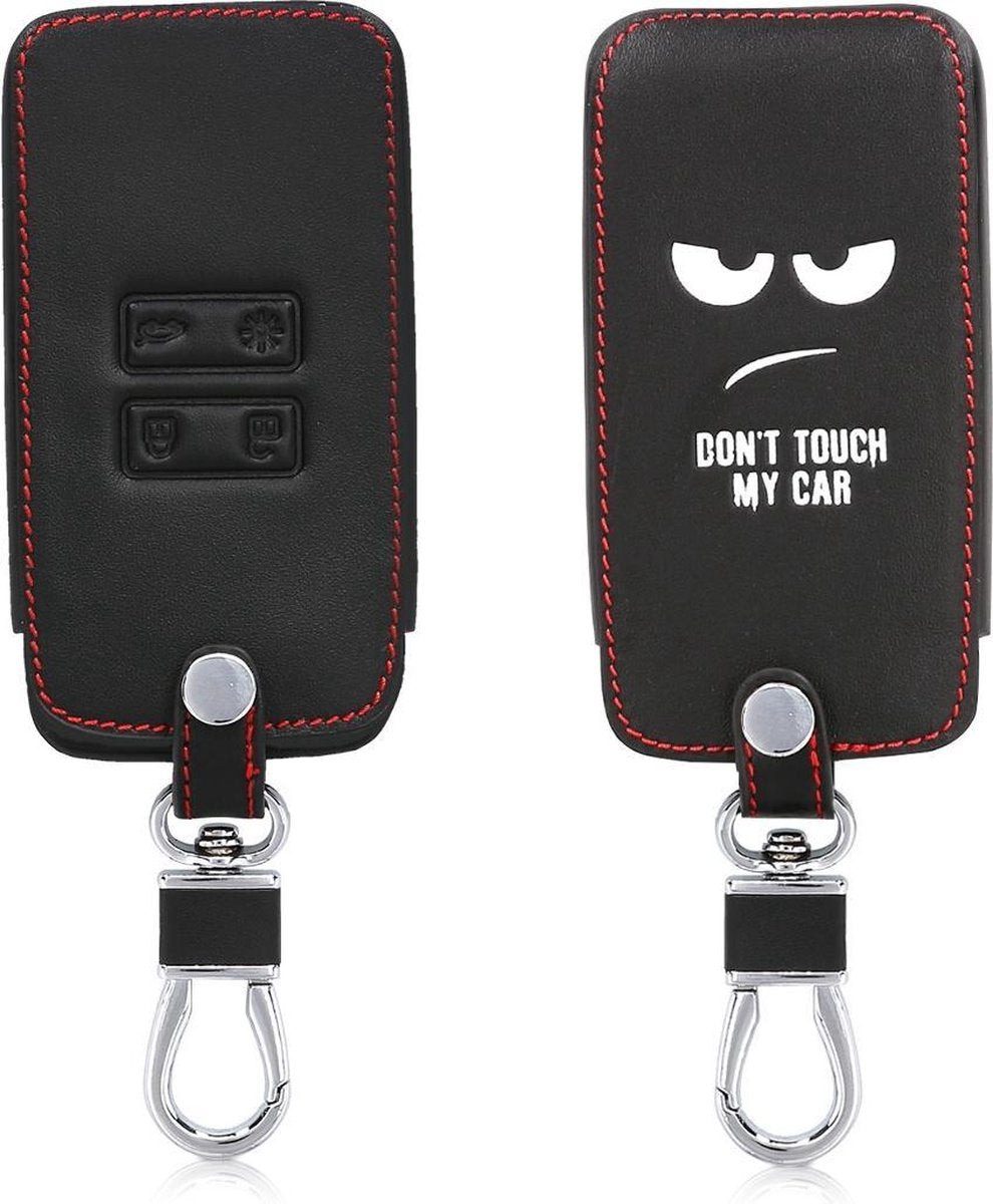 kwmobile autosleutelhoes voor Renault 4-knops Smartkey autosleutel (alleen Keyless Go) - Hoesje van imitatieleer in wit / zwart - Don't Touch My Car design