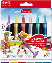 Bruynzeel Glitter Felt Tips - Viltstiften - Glitter stiften - 6 stuks