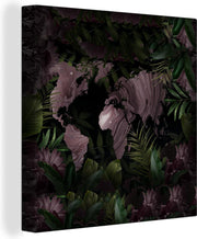Canvas Schilderijen - Wereldkaart - Paars - Planten - 90x90 cm - Wanddecoratie
