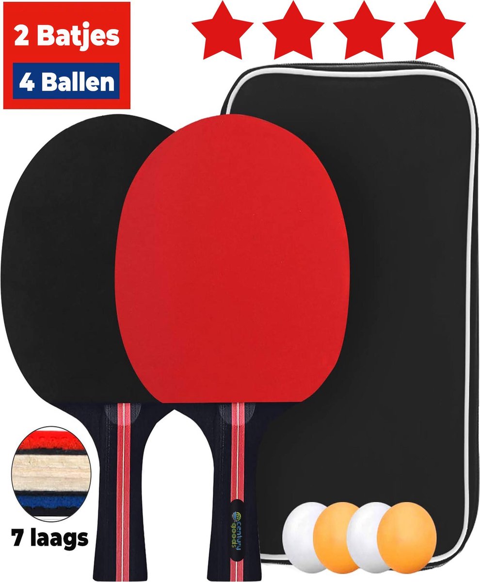 Tafeltennis batjes set - Pingpong Set 4 sterren - Pingpong batjes - Incl. 4 Tafeltennis & Pingpong ballen