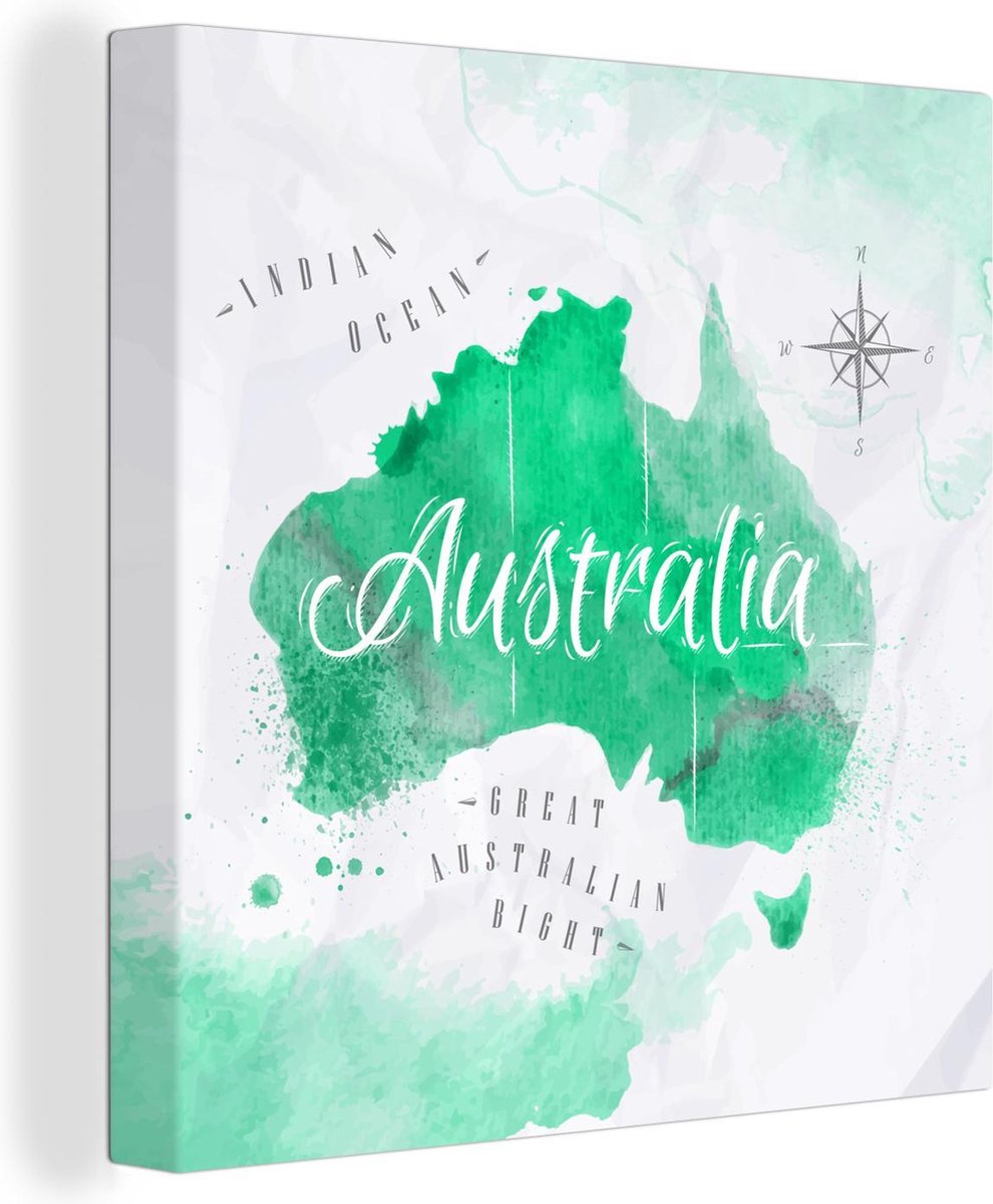 Canvas Schilderijen - Australië - Wereldkaart - Waterverf - 20x20 cm - Wanddecoratie