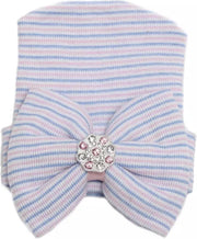 Newborn muts diamonds - pink/bleu - roze/blauw - muts met strik en steentjes
