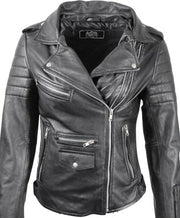 Mandy dames biker jack lams leer zwart - S