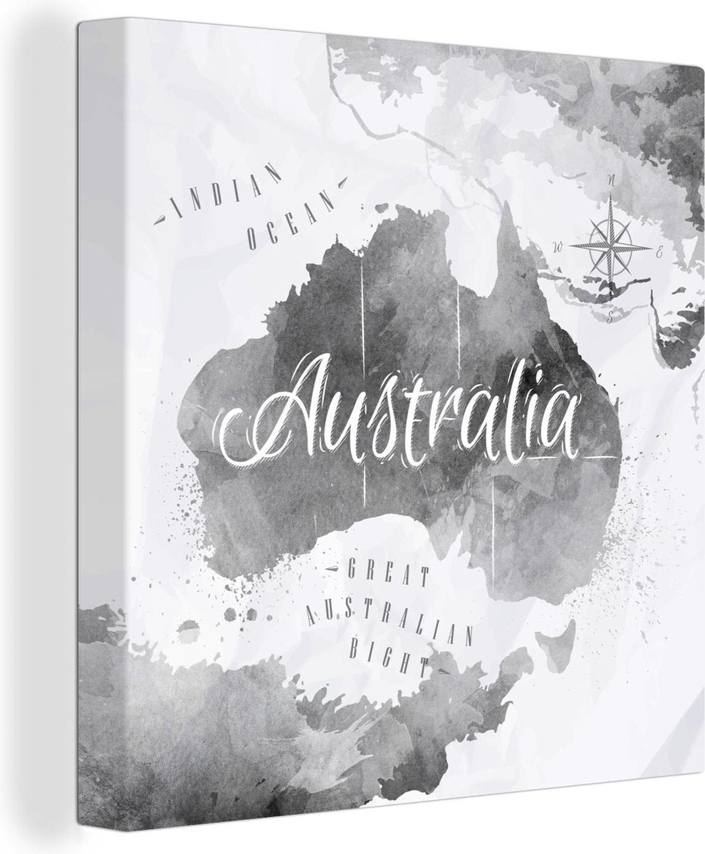 Canvas Schilderijen - Australië - Wereldkaart - Waterverf - 50x50 cm - Wanddecoratie