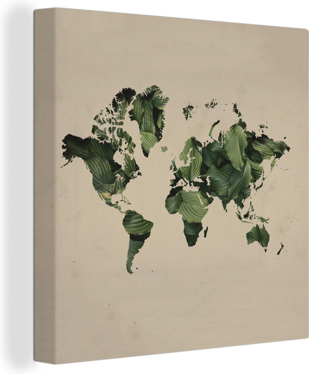 Canvas Schilderijen - Wereldkaart - Planten - Patroon - 20x20 cm - Wanddecoratie