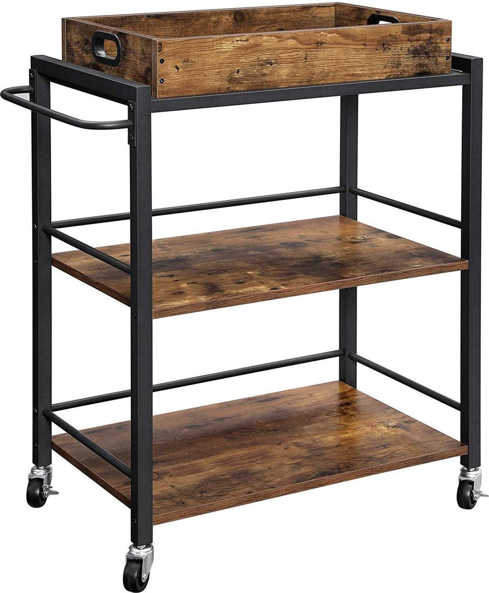 Nancy's Vintage Keukenwagen - Serveerwagen - Keukentrolleys - Rustiek Bruin - Industriële Trolley - 65 x 40 x 86 cm