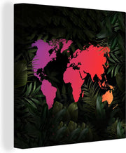 Canvas Schilderijen - Wereldkaart - Kleuren - Bladeren - 20x20 cm - Wanddecoratie
