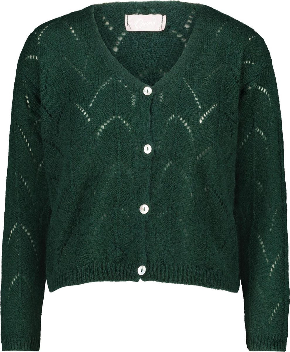 Cassis - Opengewerkte cardigan - Emerald groen