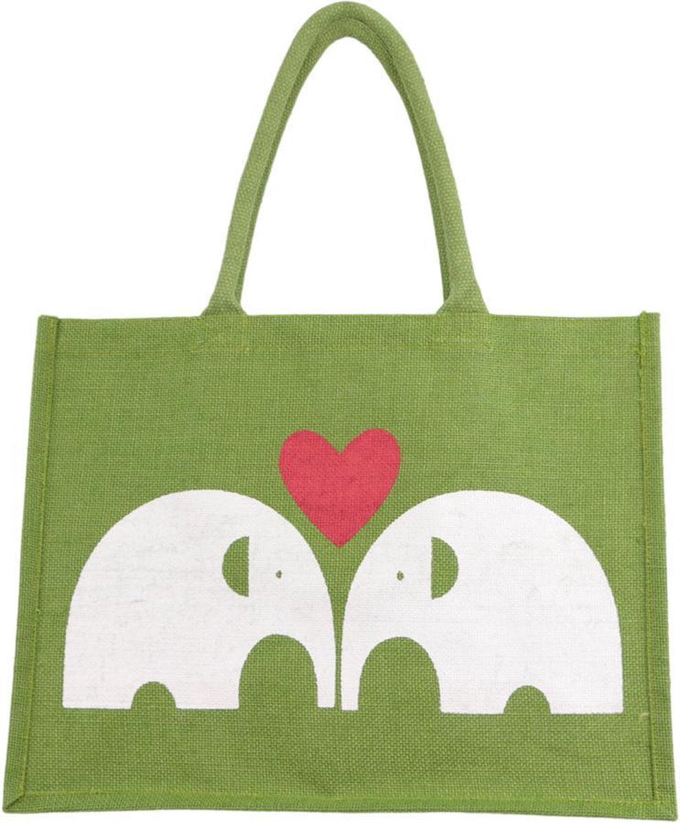 Juten Tas 2 Olifanten (Groen)