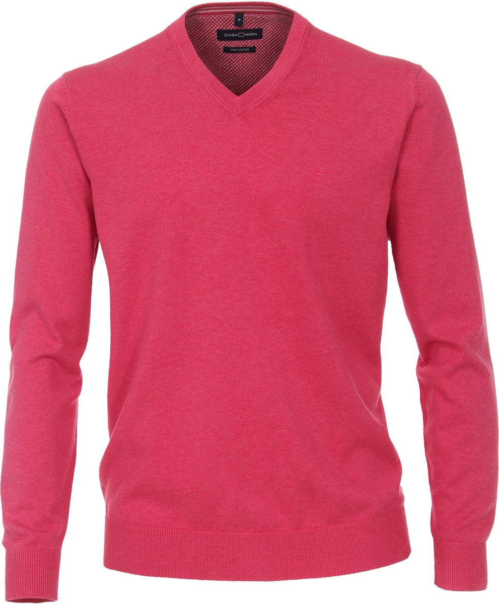 CASA MODA heren trui katoen - V-hals - donker roze -  Maat: L