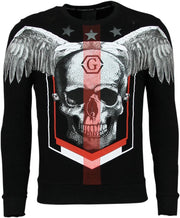 ENOS Rhinestone Trui Heren - Doodskop Sweater - Ster Skull - Zwart - Maten: M