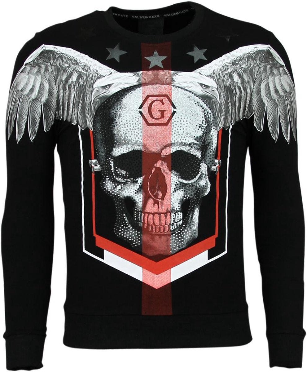 ENOS Rhinestone Trui Heren - Doodskop Sweater - Ster Skull - Zwart - Maten: M