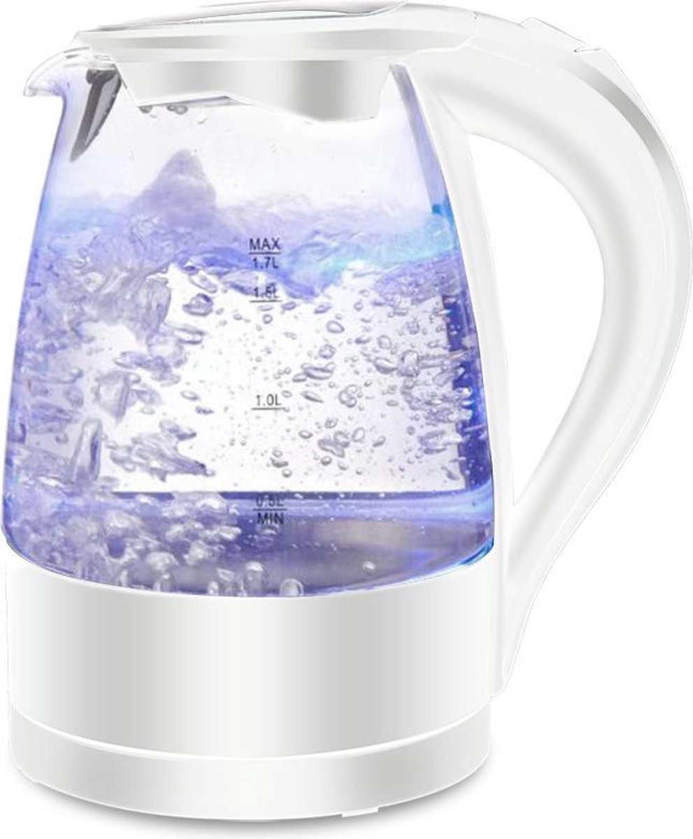 JAP WK17 - Snelle Waterkoker 1.7 Liter 2200 Watt - Glas en LED - Litermaat - Filter - Wit