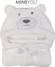 Witte Beer Baby Badcape met Capuchon - Wikkeldeken - Fleece Deken - Kraamcadeau