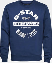 G-star Sweater Ronde Hals Navy Blauw Met Logo (D16466 - A612 - 1305)