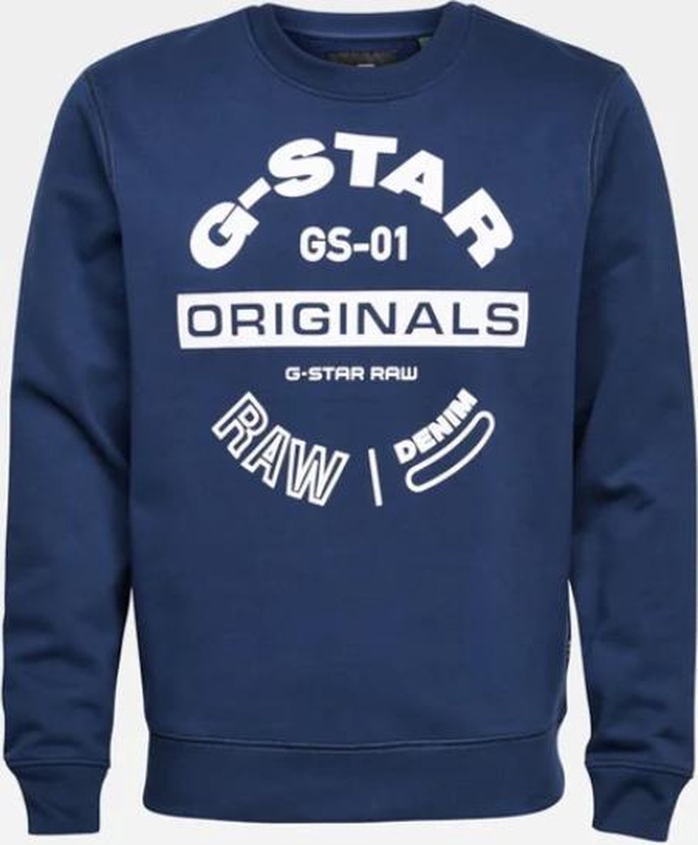 G-star Sweater Ronde Hals Navy Blauw Met Logo (D16466 - A612 - 1305)