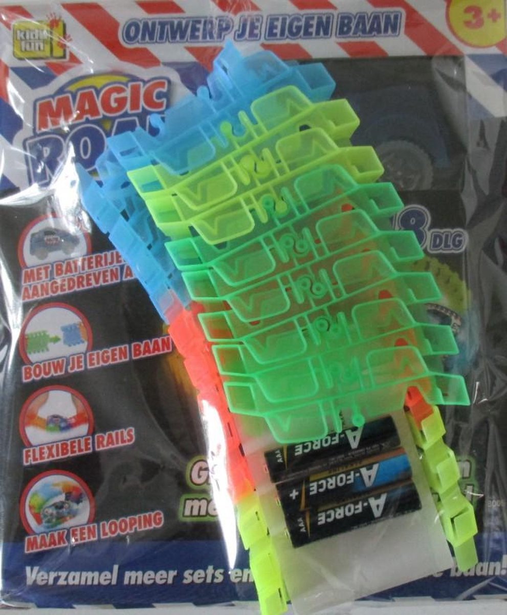 Magic Road baan met auto en 20 stukjes baan extra