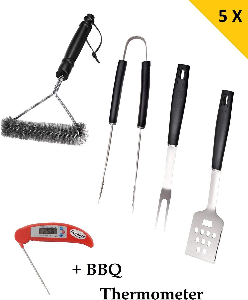 Luxe BBQ Accessories – Barbecue Gereedschap Set – RVS - 5-delig – Qwality