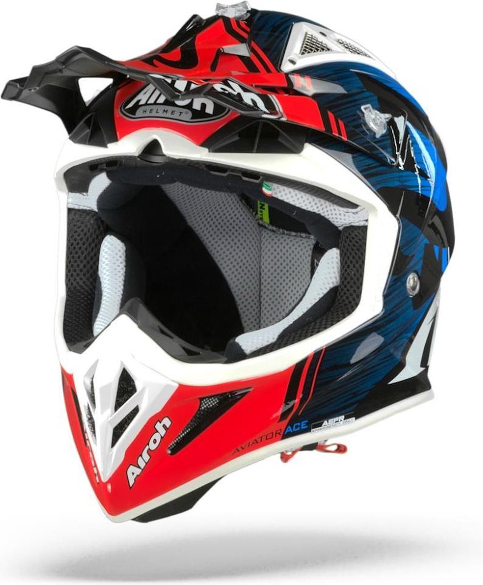 Airoh Aviator Ace Kybon Blue Red Gloss Motocross Crosshelm - Motorhelm - Maat XL