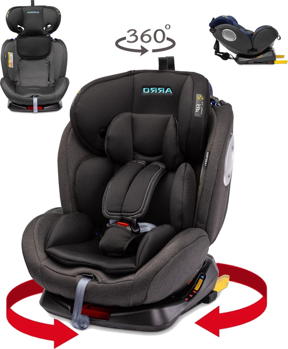 Caretero Autostoel ARRO kinderautostoel met Isofix 360° draaibaar - Autostoeltje 0-36 kg - groep 0+ 1+2+3 Voorwaarts en achterwaarts vervoeren BLACK