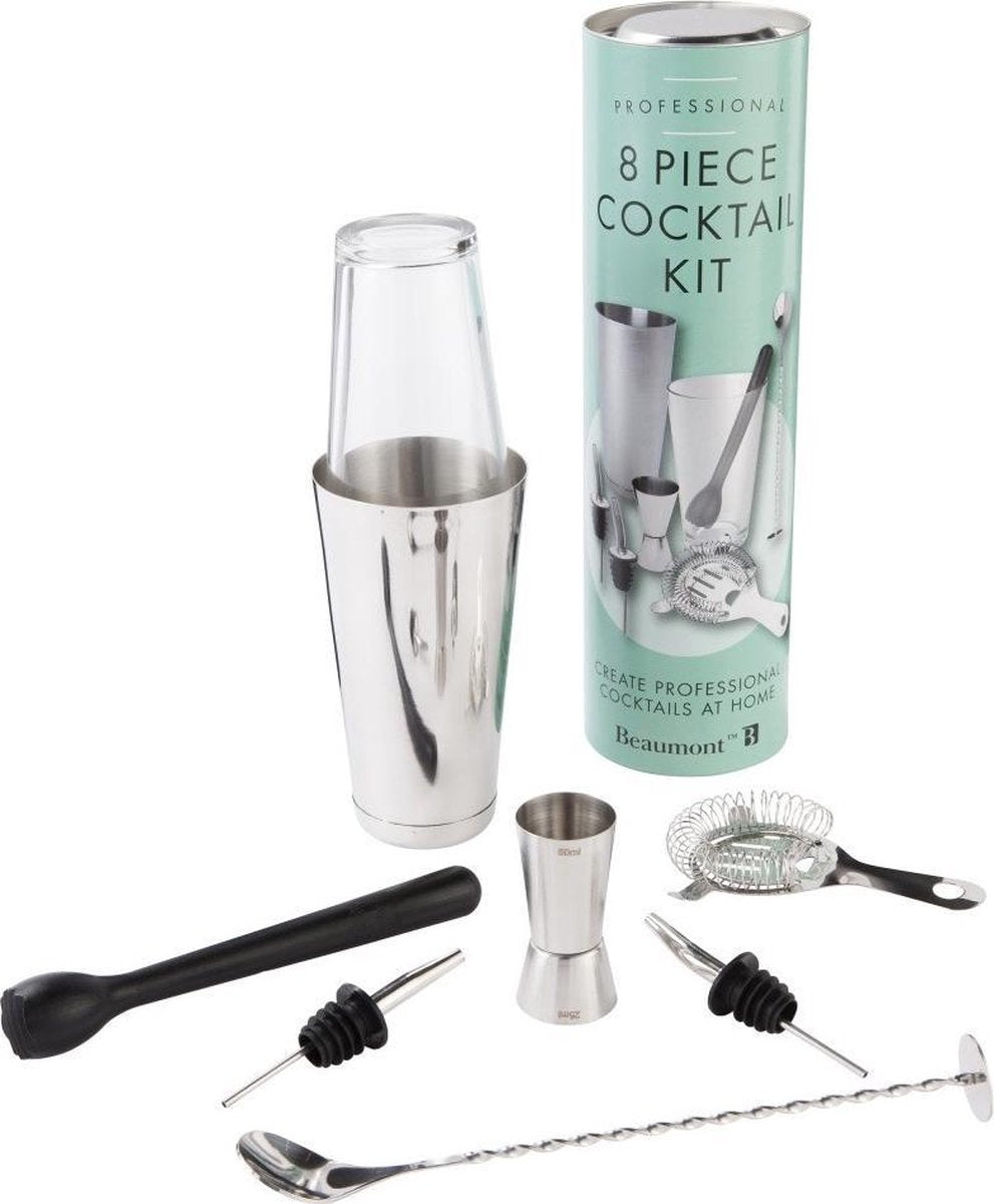 Luxe meerdelige Cocktailset van RVS met alle onmisbare Bar Tools voor de professional en serieuze thuis-mixer