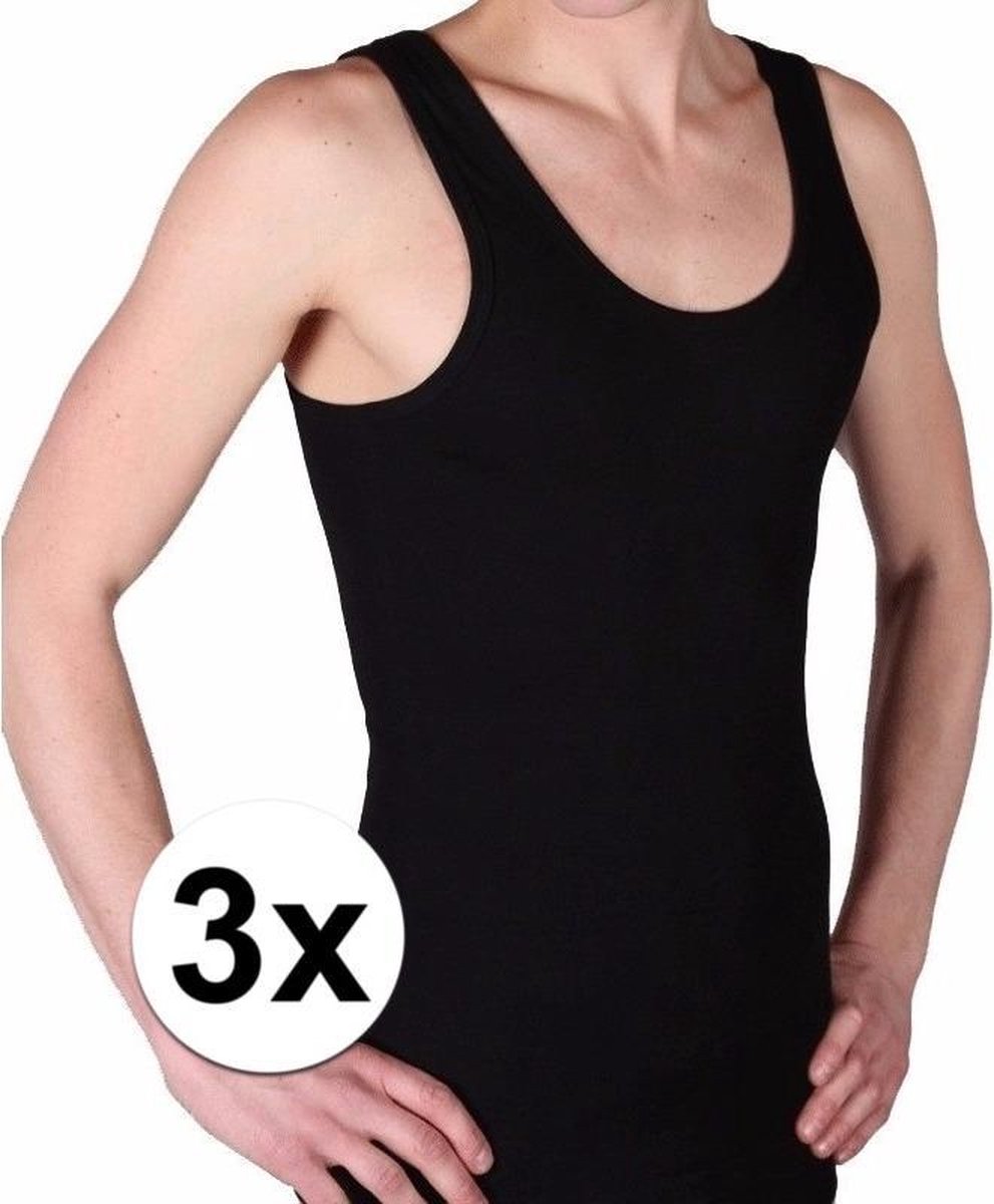 3x Beeren heren hemd/singlet Classic zwart maat M - Ondergoed voor heren