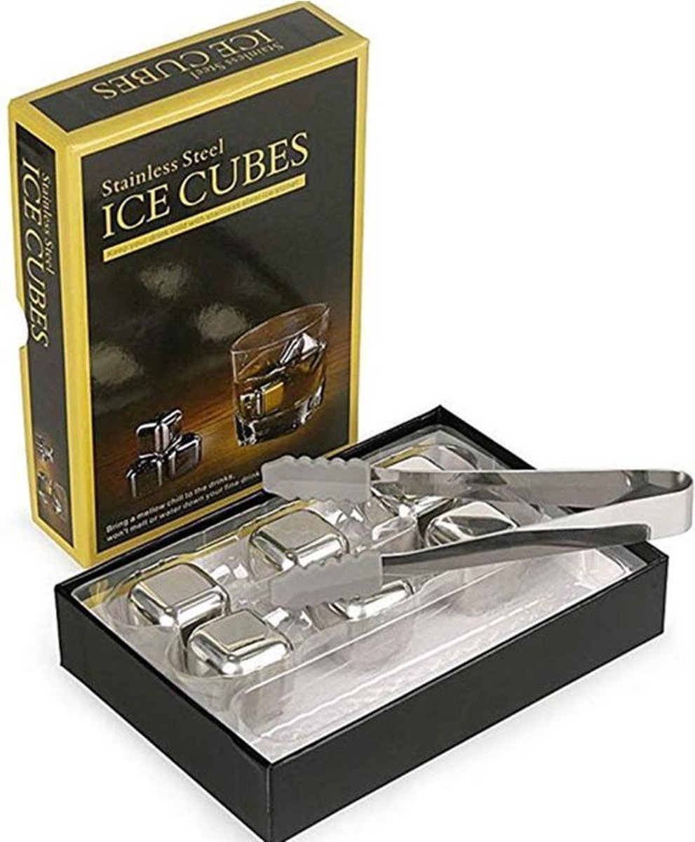 TDR Luxe whiskey set+6 Whiskey stones + Tang+opbergdoos-Herbruikbare -roestvrij-silver