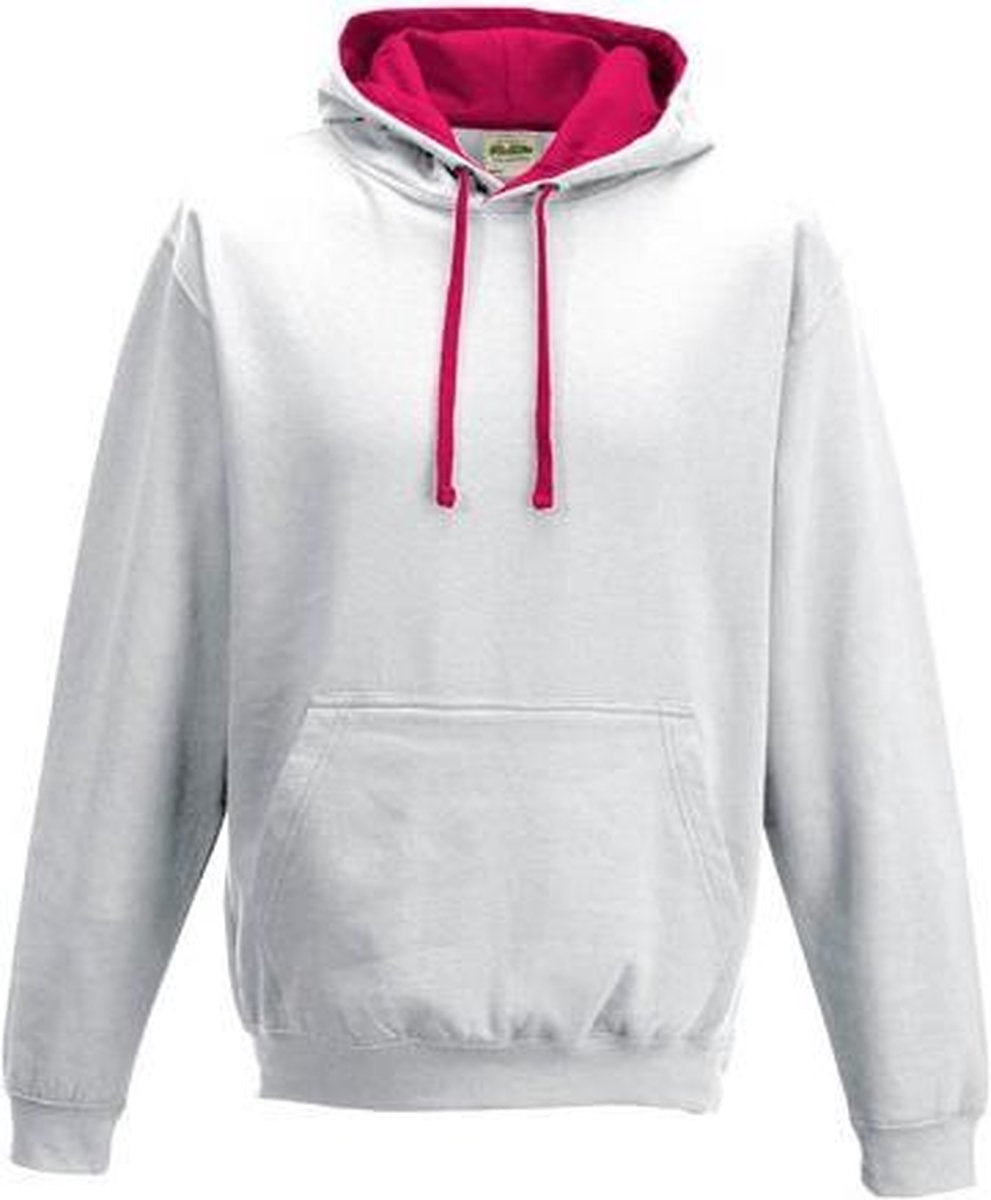 Witte sweater met roze capuchon voor dames S