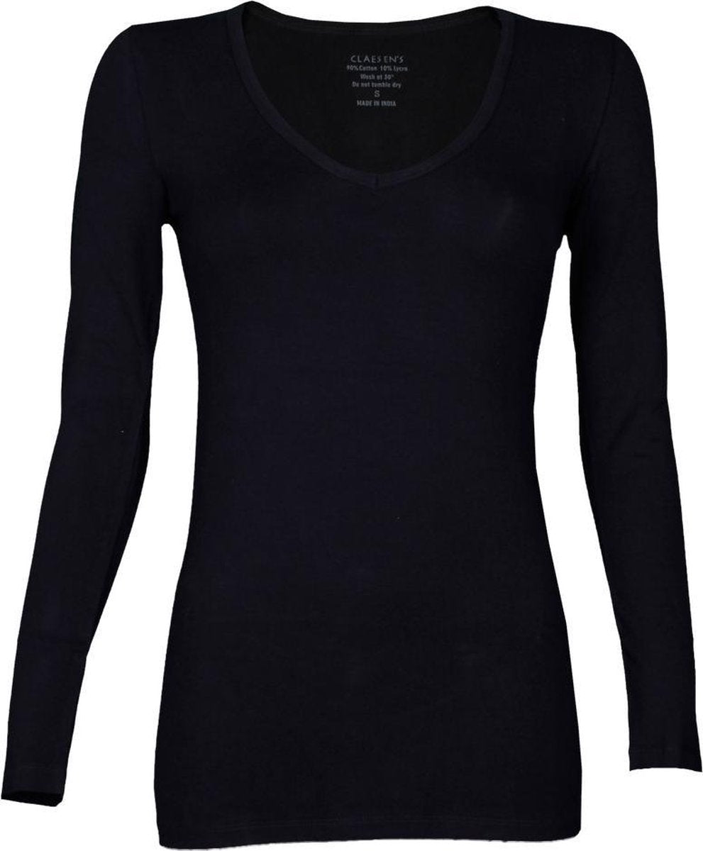 Dames T-shirt V-Neck LS- Zwart  - CLAESEN'S - M