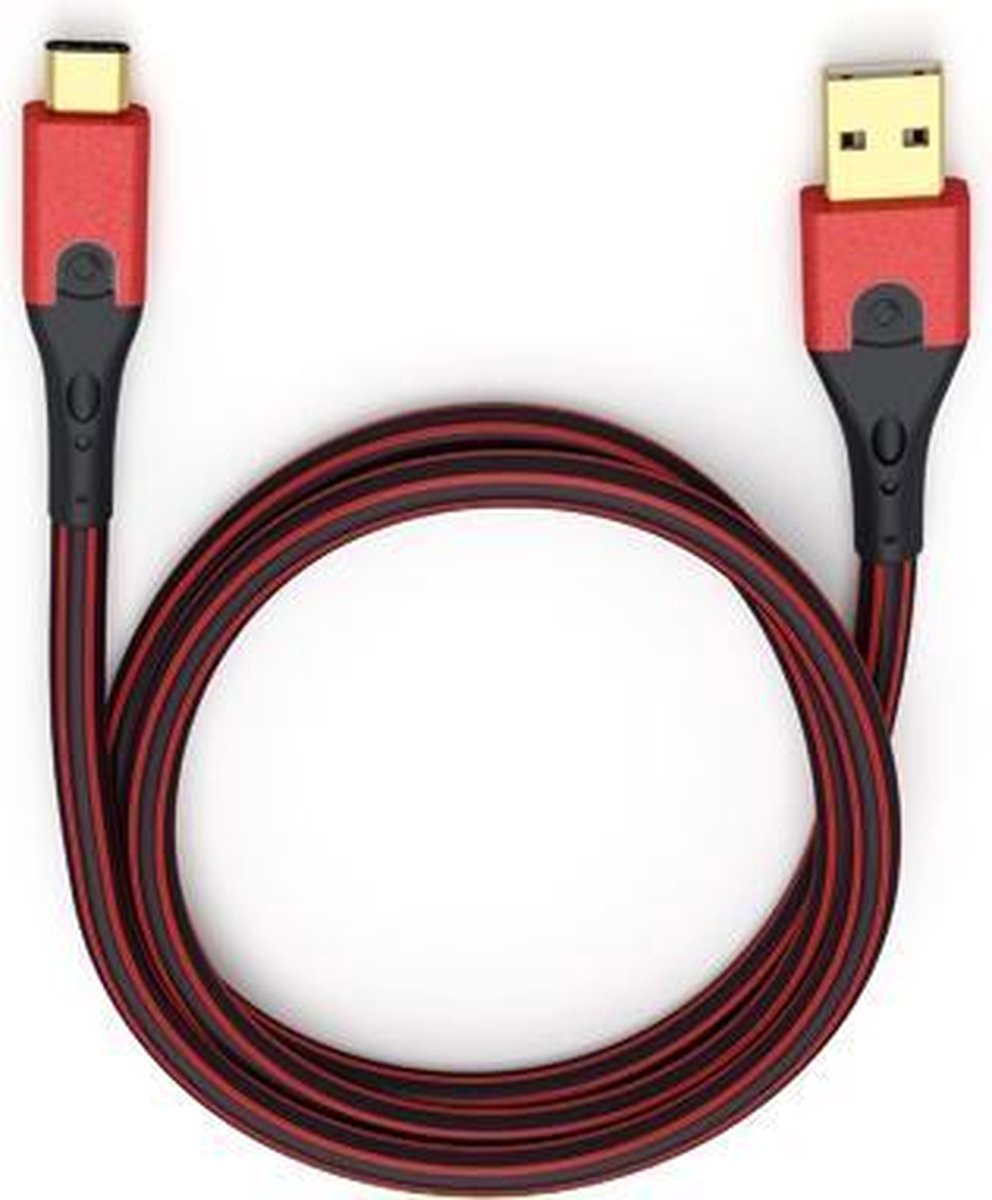 USB 3.2 Gen 1 (USB 3.0) Aansluitkabel [1x USB 3.2 Gen 1 stekker A (USB 3.0) - 1x USB-C stekker] 50.00 cm Rood/zwart Vergulde steekcontacten Oehlbach USB