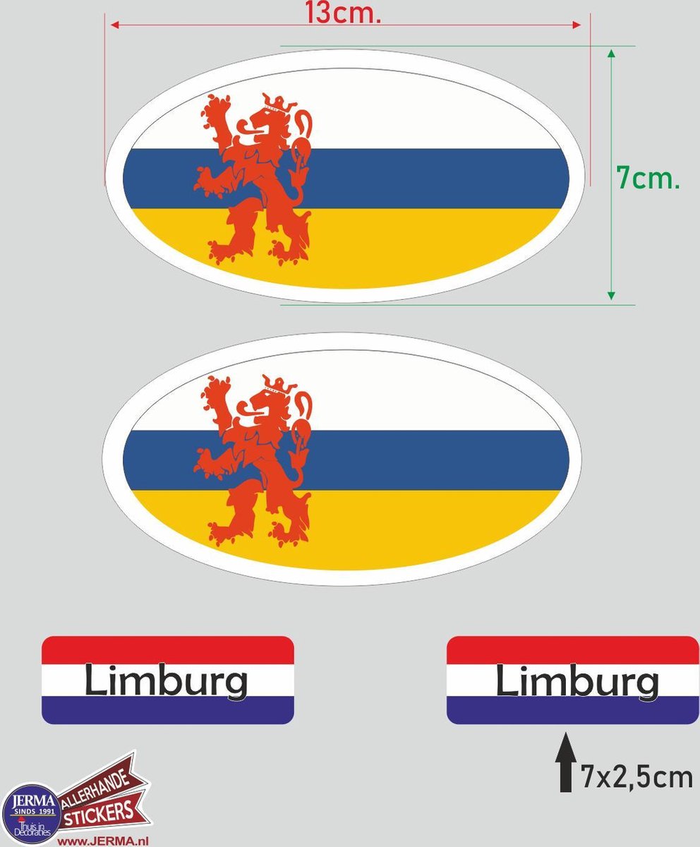 Provincie Limburg vlaggen auto sticker set.