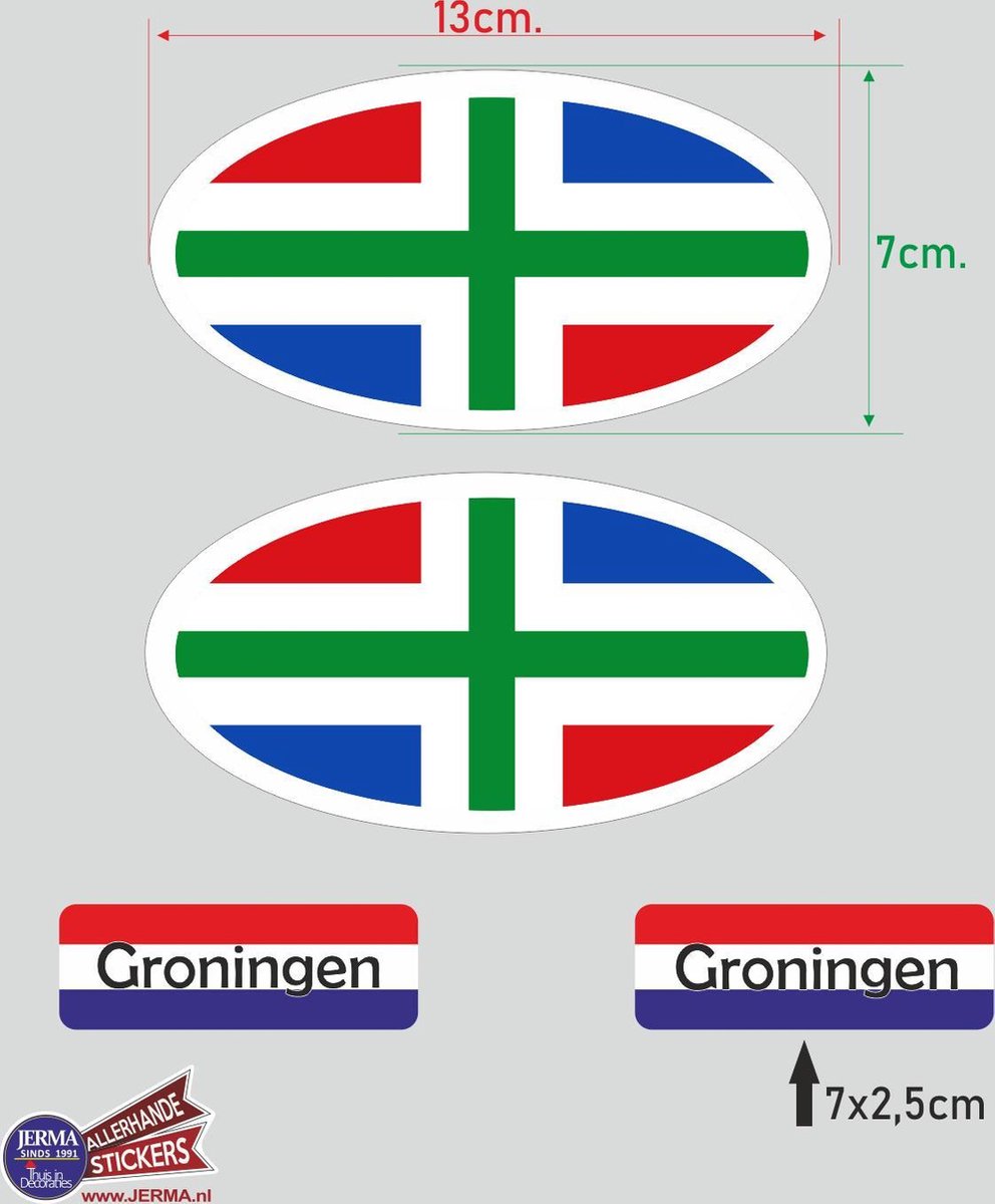 Provincie Groningen vlaggen auto sticker set.