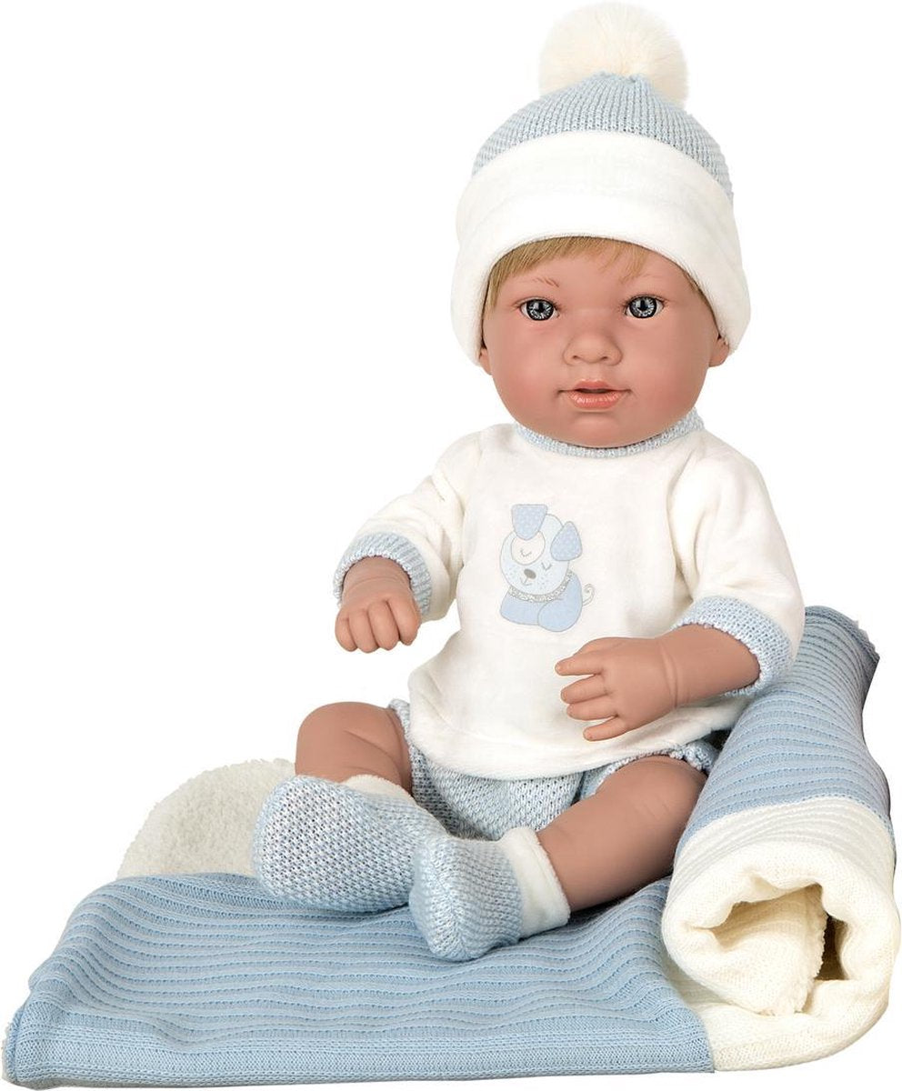 Arias Salma Babypop met haren beige /blauw 42cm