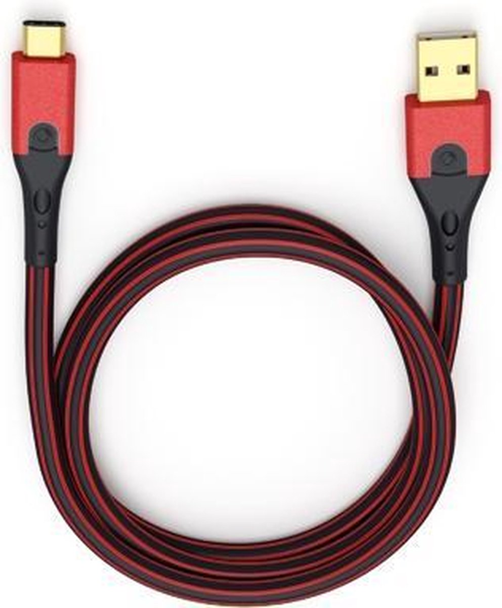 USB 3.2 Gen 1 (USB 3.0) Aansluitkabel [1x USB 3.2 Gen 1 stekker A (USB 3.0) - 1x USB-C stekker] 3.00 m Rood/zwart Vergulde steekcontacten Oehlbach USB