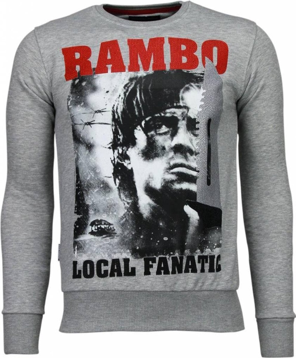 Local Fanatic Rambo - Rhinestone Sweater - Grijs - Maten: XXL