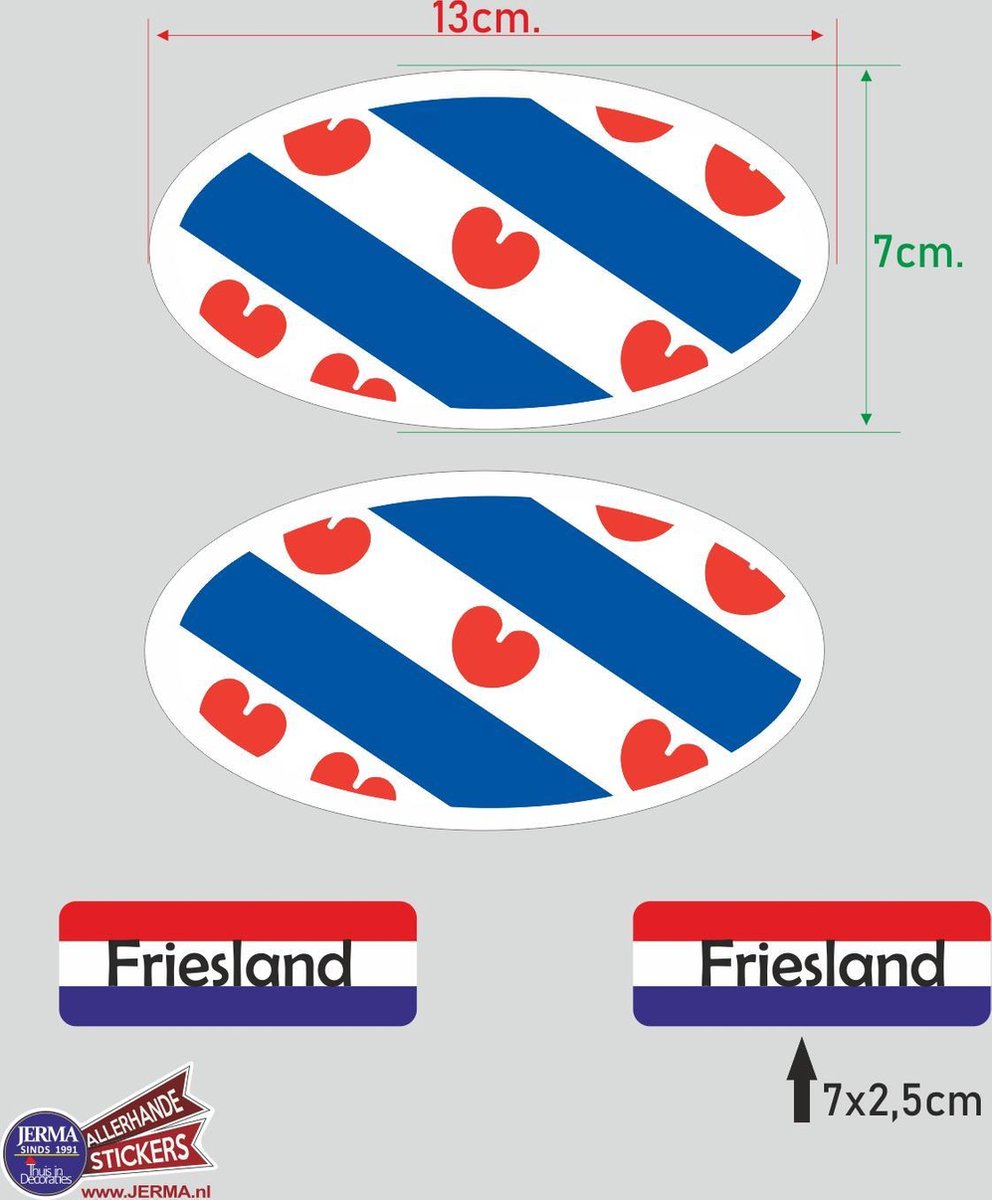 Provincie Friesland vlaggen auto sticker set.