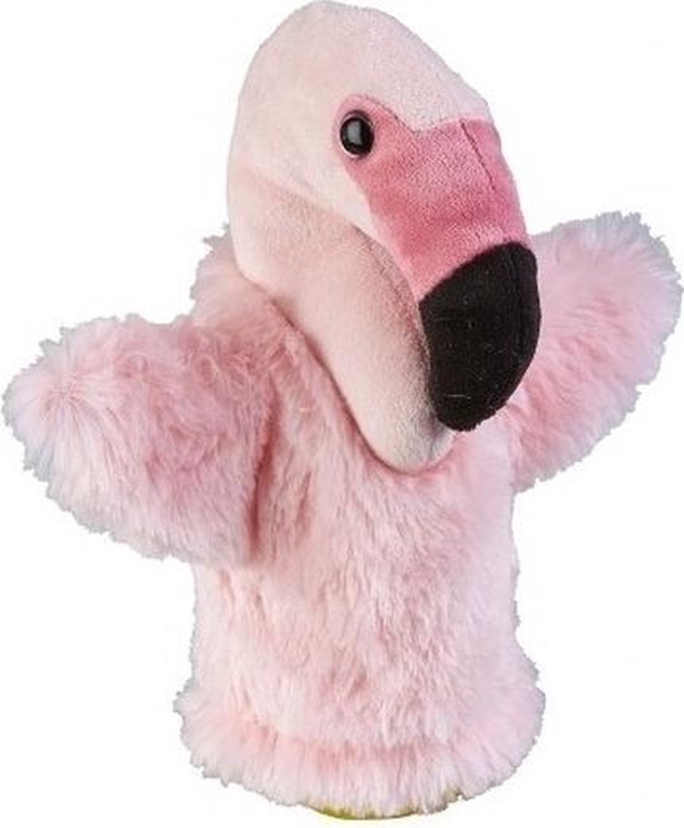 Pluche roze flamingo handpop knuffel 26 cm - Tropische vogels handpoppen knuffeldieren