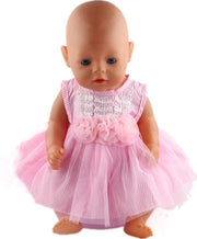 Dolldreams | Poppenkleding - Roze jurkje met streepjes en roosjes - Voor pop tot 43 CM zoals Baby born