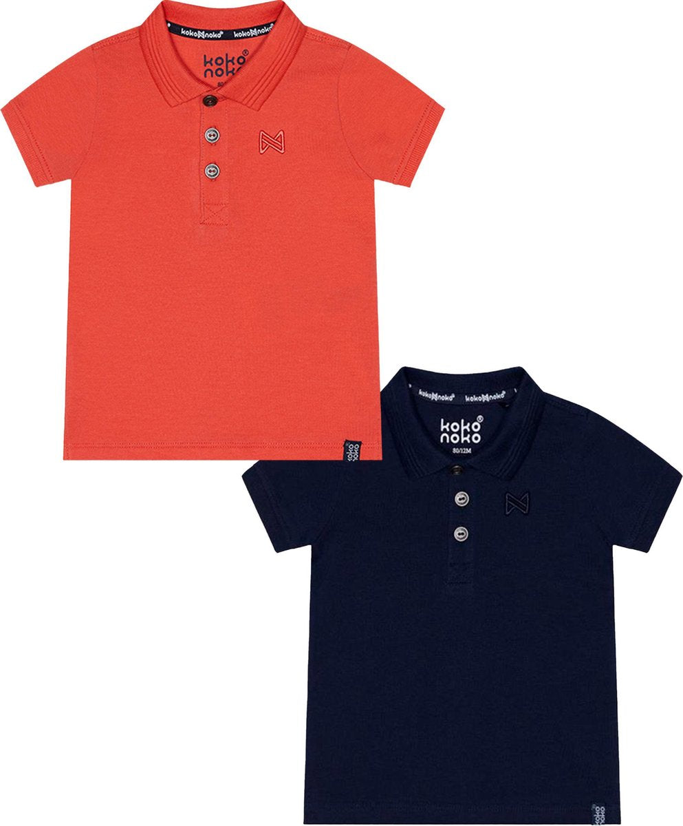 Koko Noko BIO Basics (2pack) Polo NOAH Blauw en Oranje - Maat 86/92