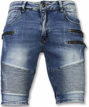 Enos Korte Broek Heren - Korte Broek Slim Fit Biker Zippers Shorts - Blauw - Maten: 28