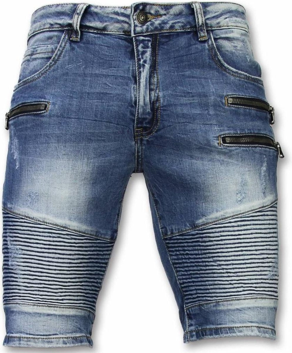 Enos Korte Broek Heren - Korte Broek Slim Fit Biker Zippers Shorts - Blauw - Maten: 28