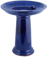 Vogelbad op voet keramiek blauw
